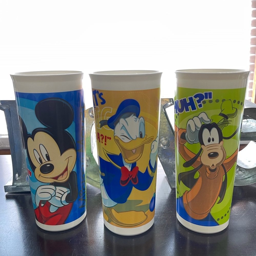 Vintage Tupperware Disney Cups Mickey Mouse, Donald Duck, Goofy 16oz Plastic Cup